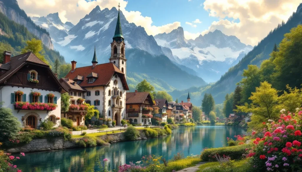 A scenic view of Oberammergau, Germany, showcasing traditional Bavarian architecture.