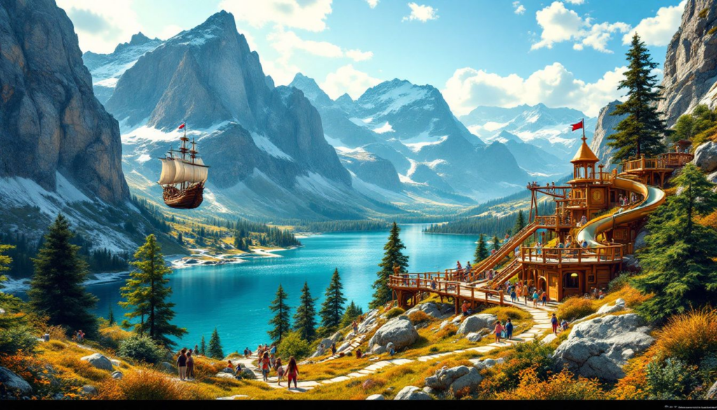 Children playing in a huge adventure playground at Tegelberg.