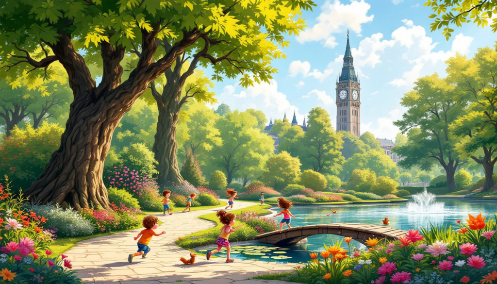 The serene landscape of the English Garden in Munich, featuring lush greenery and a peaceful atmosphere.