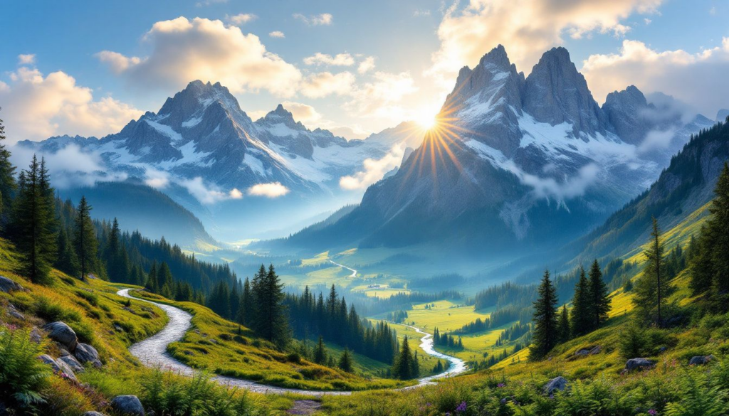 A scenic hiking trail in the Bavarian Alps near Tegelberg.