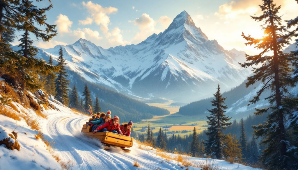 Children enjoying the summer toboggan run near the Tegelberg mountain.