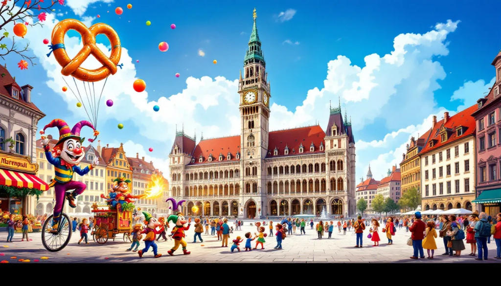 A view of Marienplatz with the New Town Hall in the background, showcasing attractions in Munich.