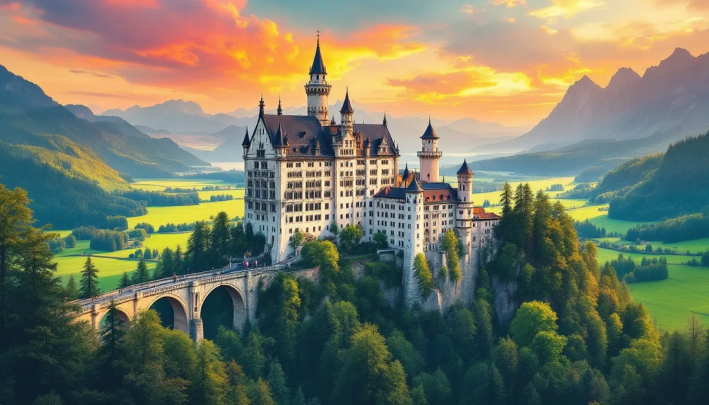 Inside Neuschwanstein Castle, showcasing its grand architecture.