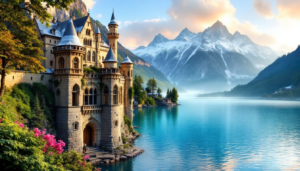 Hohenschwangau Castle surrounded by beautiful scenery.