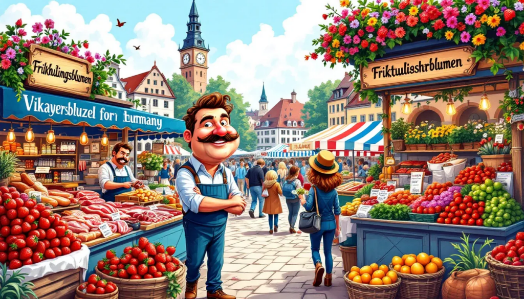 Viktualienmarkt, a famous food market in Munich, filled with fresh produce and local delights.